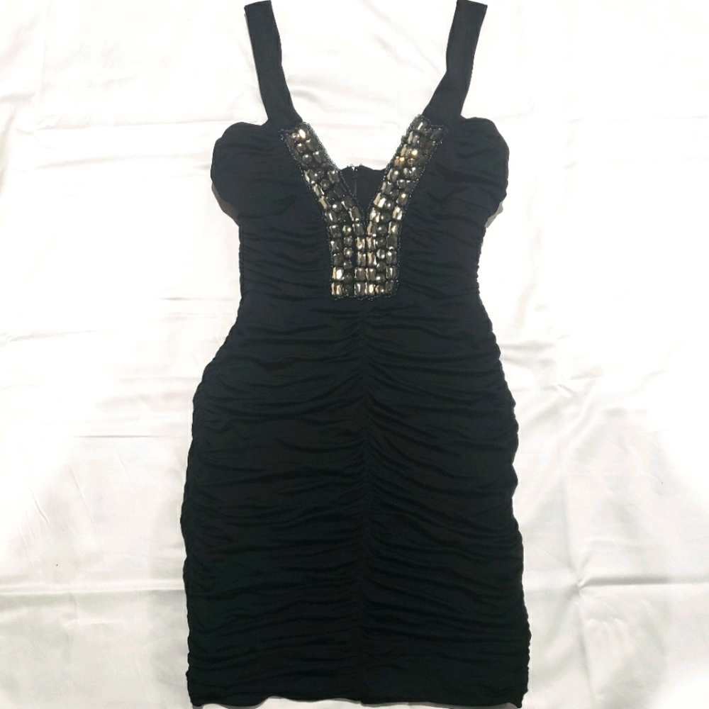 bebe Black Mini Dress with Silver Accents